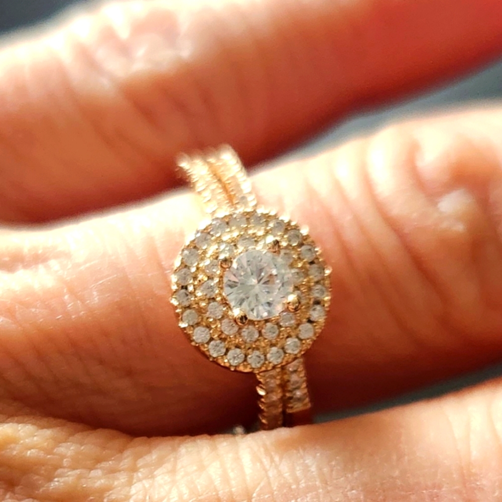 Gold plated Cubic Zirconia 2 Piece Ring Set